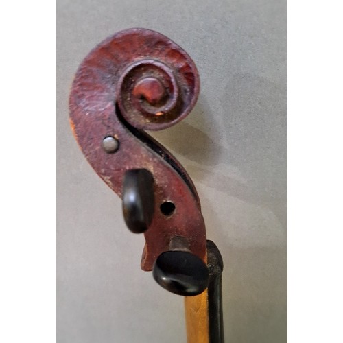 209 - An antique violin, circa 1900, one piece back length 354mm, inscribed 'E Borda b24 NEW YORK 1929' to... 