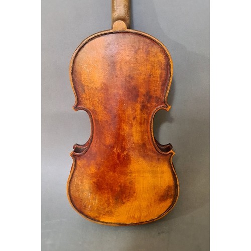 209 - An antique violin, circa 1900, one piece back length 354mm, inscribed 'E Borda b24 NEW YORK 1929' to... 