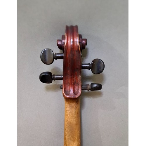 209 - An antique violin, circa 1900, one piece back length 354mm, inscribed 'E Borda b24 NEW YORK 1929' to... 