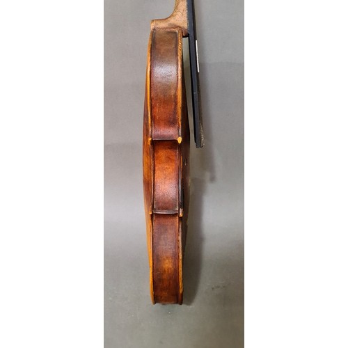 209 - An antique violin, circa 1900, one piece back length 354mm, inscribed 'E Borda b24 NEW YORK 1929' to... 