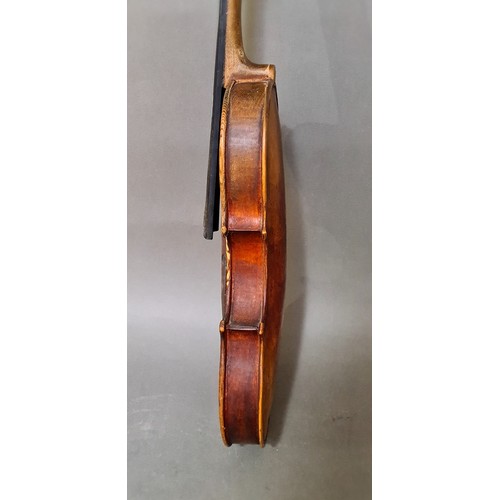 209 - An antique violin, circa 1900, one piece back length 354mm, inscribed 'E Borda b24 NEW YORK 1929' to... 