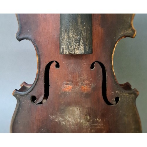 209 - An antique violin, circa 1900, one piece back length 354mm, inscribed 'E Borda b24 NEW YORK 1929' to... 