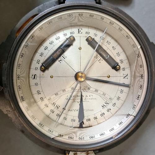 181 - An antique compass/level, the steel dial signed J Halden & Co. Manchester, London, Newcastle, mahoga... 