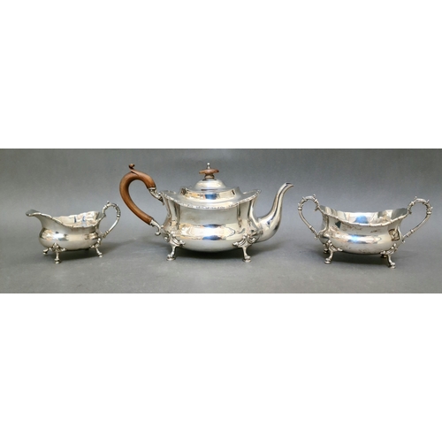 24 - A trio of hallmarked silver tea set comprising of a 