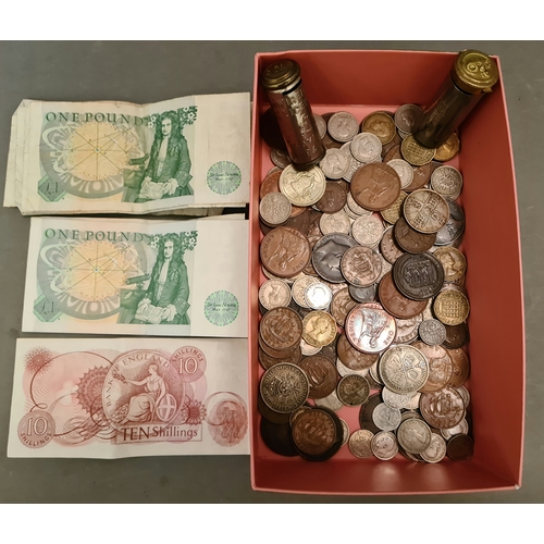 3 - A box of assorted UK coins and banknotes including old silver coins, collectors coin holders etc.