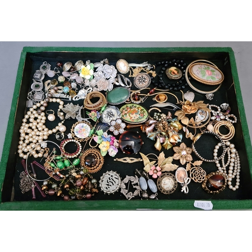 48 - A tray of vintage costume jewellery including some silver.