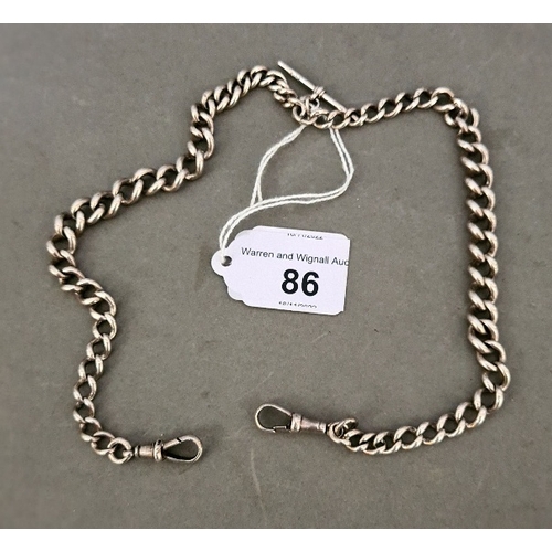 86 - A hallmarked silver double Albert T-bar pocket watch chain, 17.1