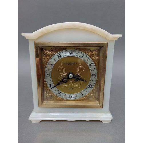 91 - A vintage Elliott clock, marble cased, bakelite back and gilt brass face, by Boodle & Dunthorne Live... 