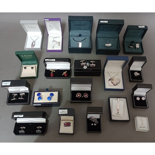 112 - A collection of silver and other metals jewellery to include sets, necklaces, earrings, cuff-links, ... 