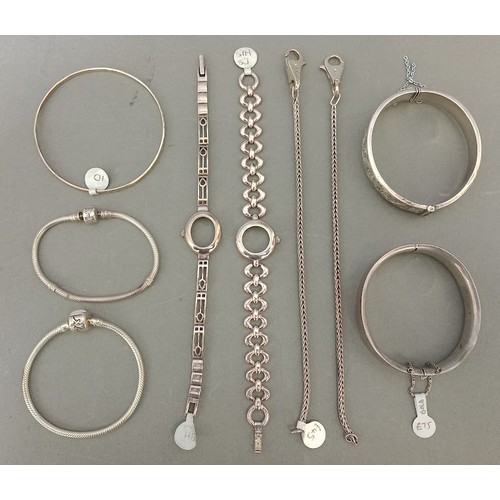 114 - A collection of silver jewellery to include 3 bangles, 3 bracelets to include 2 SilverRado and 1 Sim... 