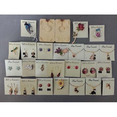 122 - A collection of Fine Enamels costume jewellery to include animals, flowers, musical notes, etc.