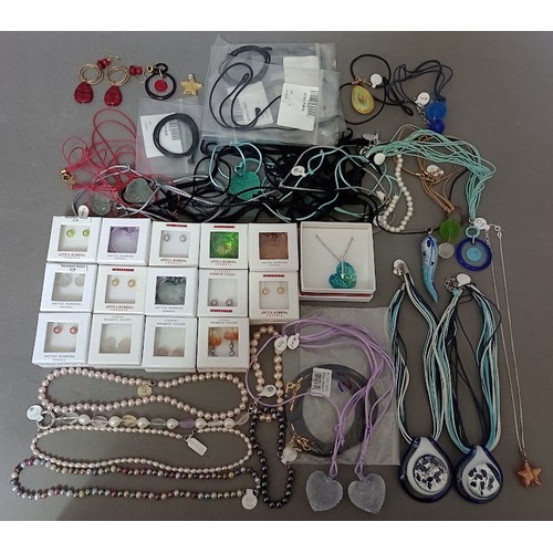 124 - A collection of Venetian glass jewellery and various pearl necklaces with silver clasps, etc.