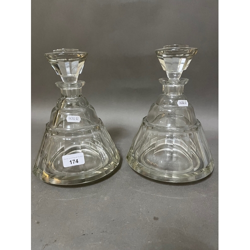 174 - A pair of early 20th century Art Deco cut glass ship's decanters.