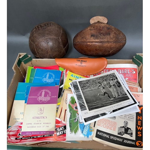 190 - A box containing sports ephemera including pre 1940s Speedway magazines, Olympic programs, photograp... 