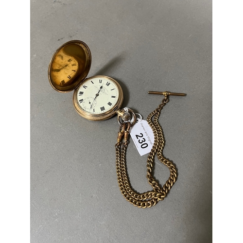 230 - A gold plated full hunter pocket watch.