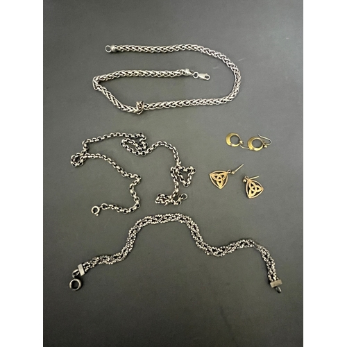 247 - Collection of gold and silver jewellery to include two silver chains and a bracelet, marked 925 toge... 