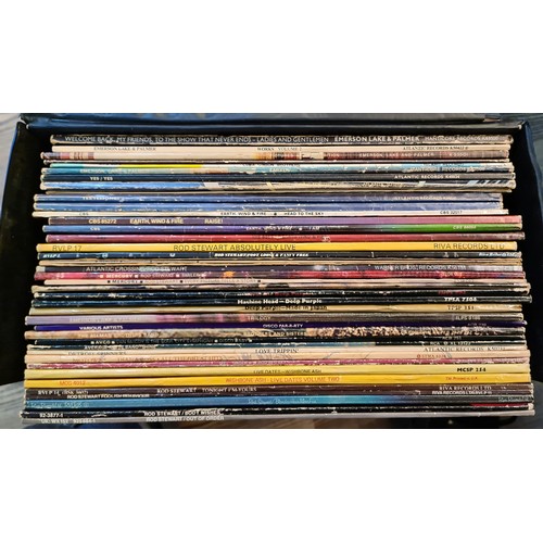 305 - A box of assorted LPs, various genre and artists including Rod Stewart etc.