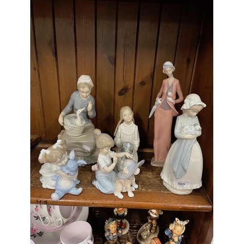 505 - 5 Nao figurines, and 1 Lladro figure of girl with dog