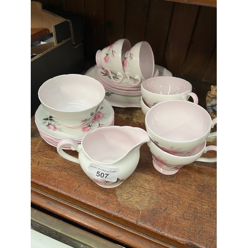 507 - Adderley fine bone china 1960's tea set with rose decoration - 21 pieces