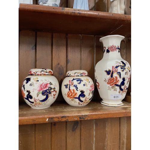 511 - Masons Mandalay vase 25cm high and 2 lidded ginger jars