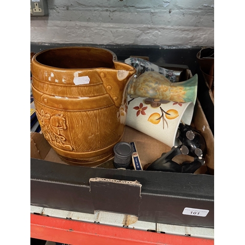 101 - A box of pottery, etc