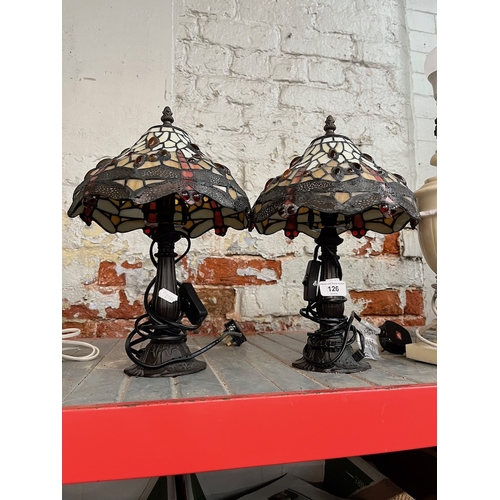 126 - Two Tiffany style table lamps.