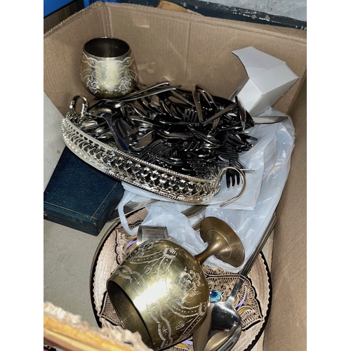 133 - A box of platedware, cutlery, goblets, etc