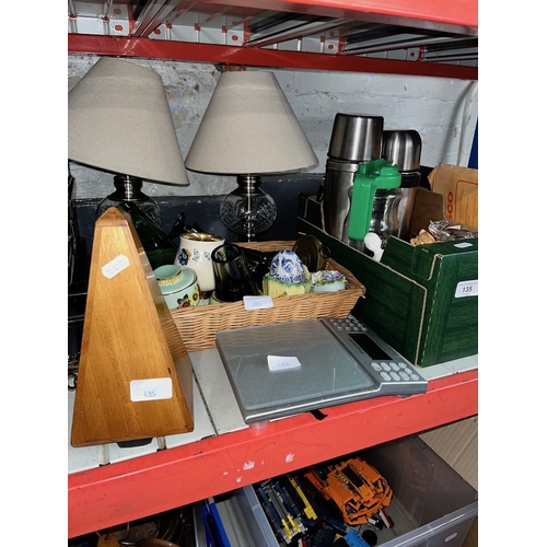 135 - A mixed lot comprising metronome, table lamps, glass and ceramics, etc.