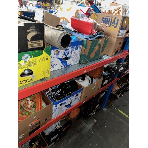 176 - Approx 18 boxes of misc household items including pottery, glass, laminator, kitchenware, sleeping b... 