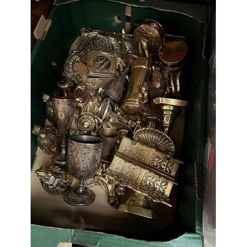 199 - A box of large selection of brassware.