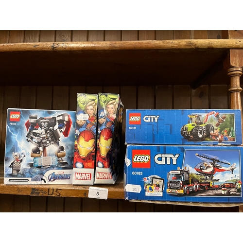 5 - Five boxed Lego sets, (one part used)