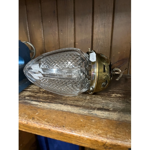 6 - An early 20th century cut glass and brass pendant light fitting.