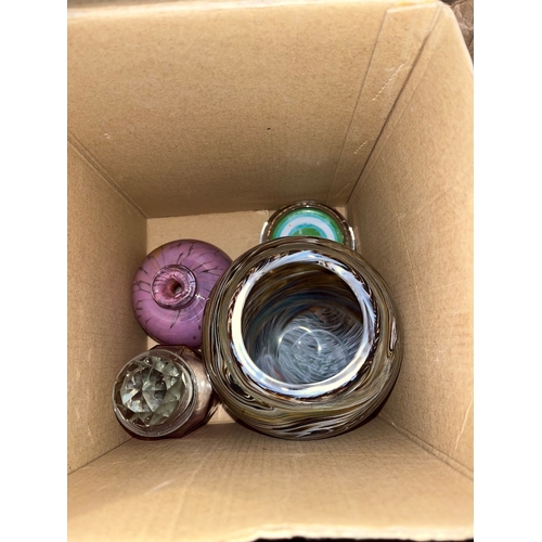 65 - A box of art glass including Murano vase, scent bottle etc.