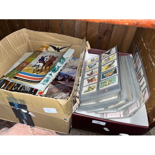 72 - Two boxes of Cigarette Cards, Albums of Postcards and sets of Postcards