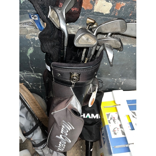 258 - A golf bag with full set of right handed Ping steel shafted irons, Ping driver and another