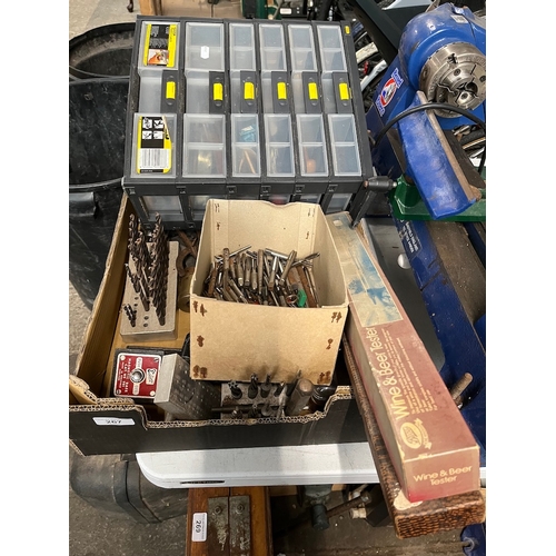 267 - A multi drawer cabinet and a box of small ntools, thread chasers, callipers etc