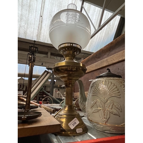 310 - A brass oil lamp converted to electrical.