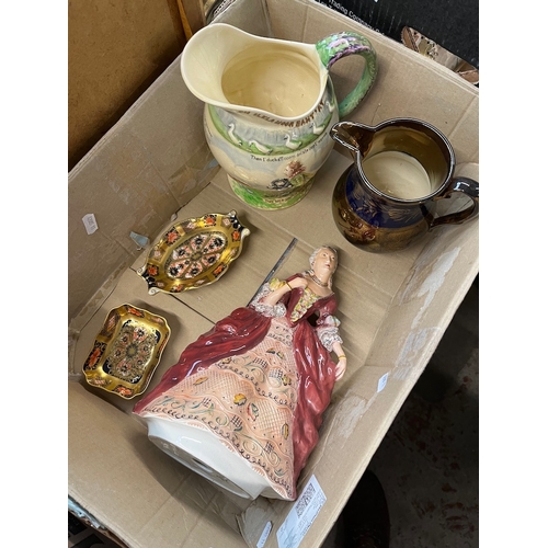 458 - Assorted ceramics comprising two Royal Crown Derby dishes, a Crown Devon Fieldings jug, a Staffordsh... 