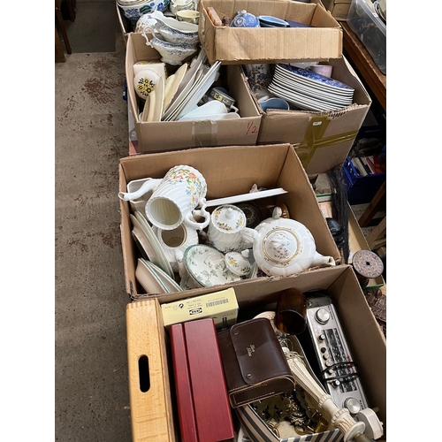 459 - 6 boxes of miscellaneous items including Roberts radio, ceramics, Aynsley, Royal Worcester, blue & w... 