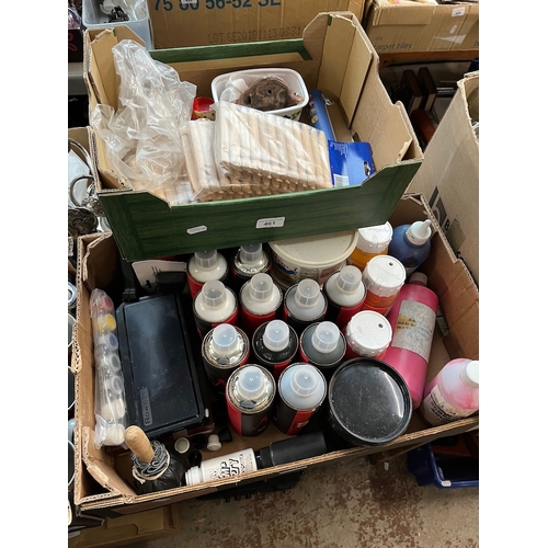 461 - 2 boxes of art materials, graffiti cans, inks and crafting items