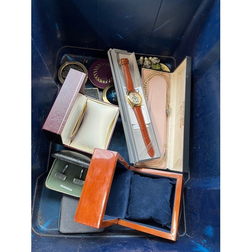 482 - A mixed lot including pocket watch, watch boxes, vintage compacts etc.