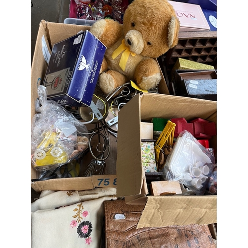 496 - A box of miscellaneous items including boxed Jubilee goblets, ceiling light fitting, soft toy, dolls... 