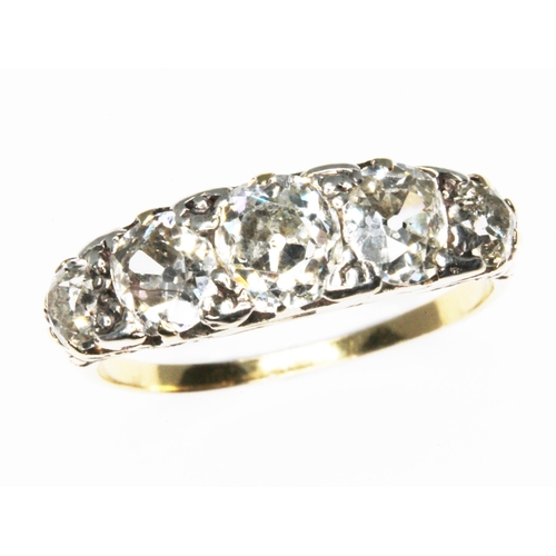 21 - An antique five stone diamond ring, the old European cut stones weighing approx. 0.22, 0.43, 0.71, 0... 