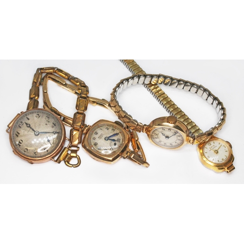 64 - A group of four watches comprising a 9ct gold Presco diameter 28mm, two other 9ct gold watches and a... 