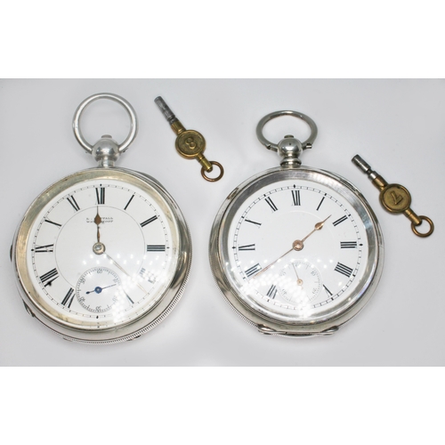 76 - Two lever pocket watches, silver cases, diameters 53mm each, with keys.