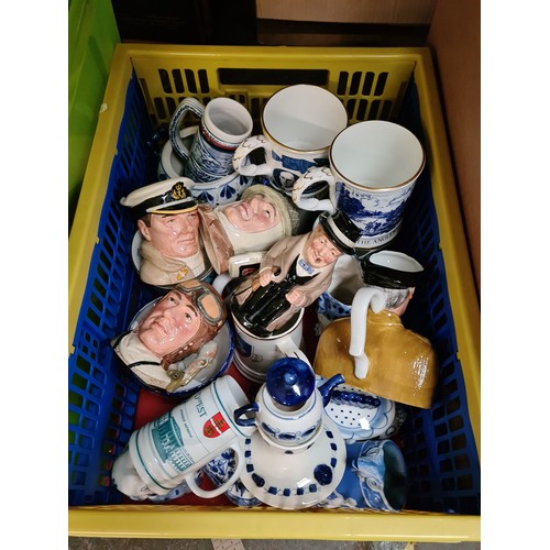 165E - A box of mugs & Character style jugs inc. 4 Royal Doulton etc.