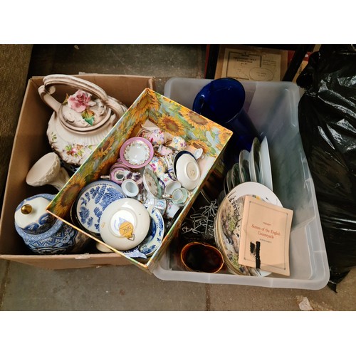 165H - 3 boxes of various ceramics to include Royal Worcester collector plates & miniature cabinet items et... 