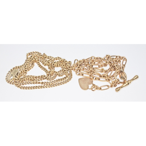 201 - Two 9ct gold chains, lengths 40cm & 50cm, wt. 17.3g.