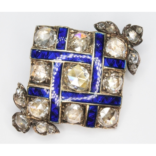 243 - A Georgian diamond brooch, formed from a rhombus cluster of nine rose cut diamonds interspersed with... 