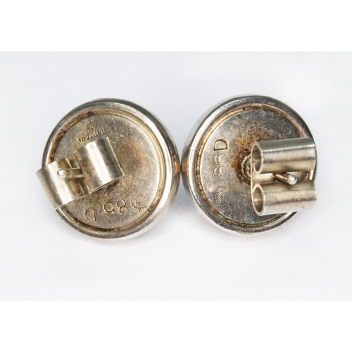 263 - A pair of Georg Jensen silver cabochon earrings, no. 86D, post 1945, marked '925S' and 'Sterling Den... 